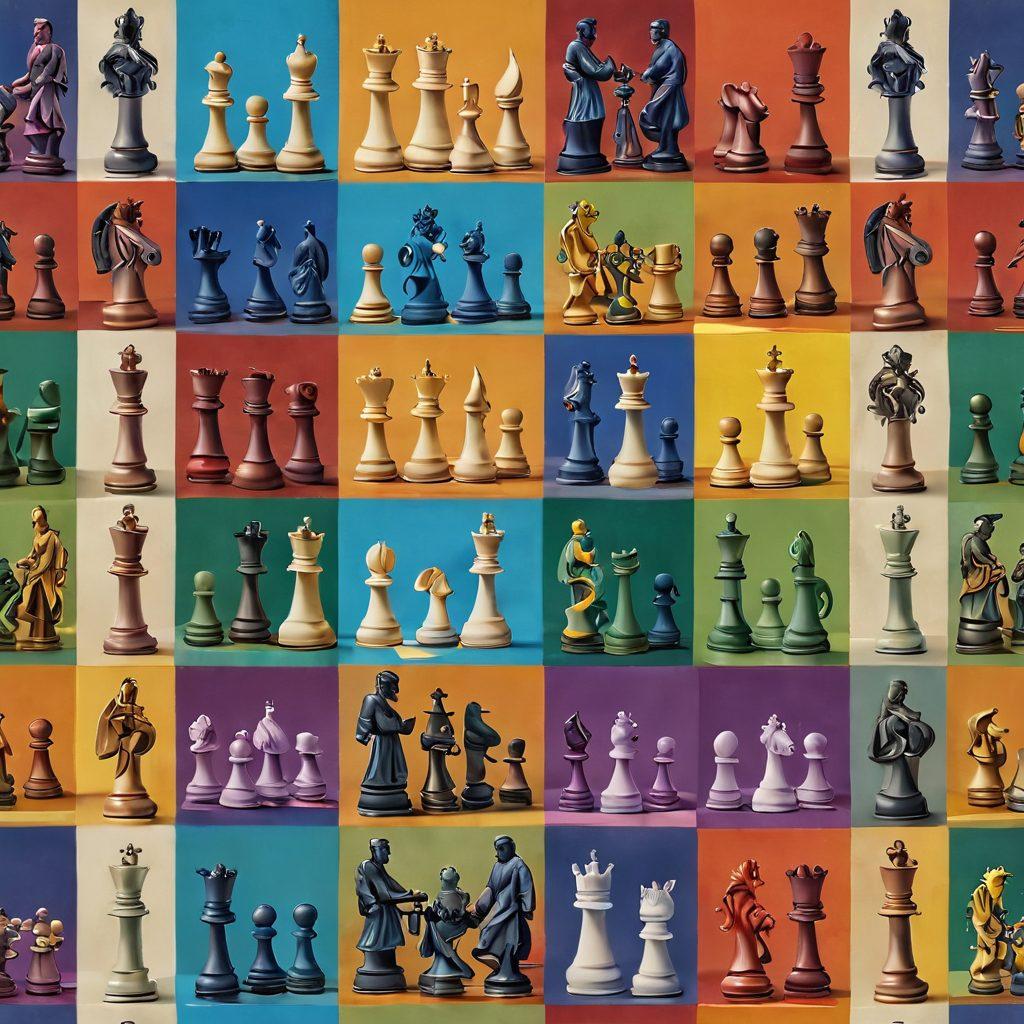A vibrant chessboard with colorful pieces in mid-game, surrounded by cheerful players of diverse backgrounds, engaging in a friendly tournament. Include banners displaying community events and tips for improving chess skills. The atmosphere is lively and welcoming, radiating a sense of connection and joy. super-realistic. vibrant colors. 3D.